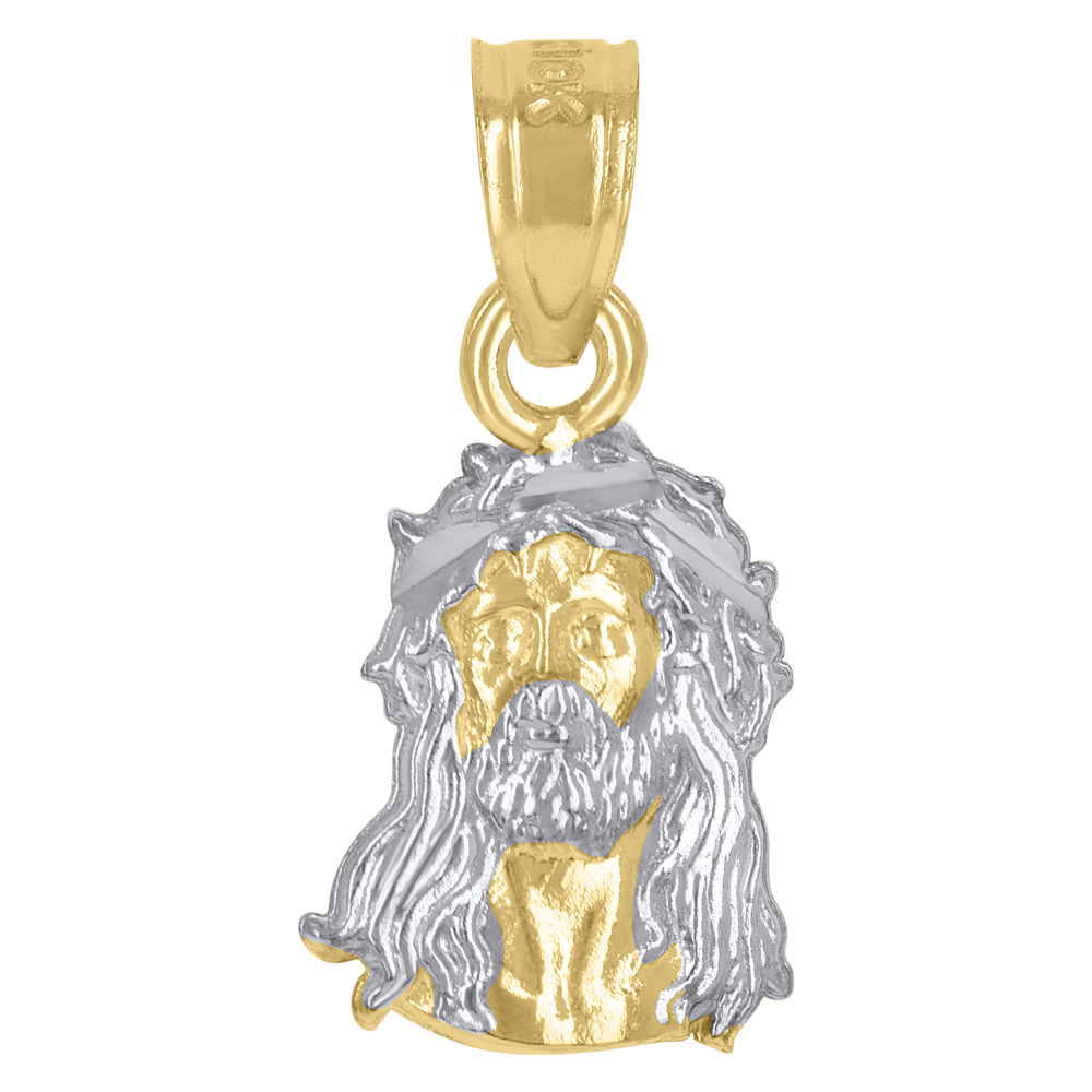 10kt 10k Two-Tone Gold Unisex Textured Jesus Face Religious Charm Pendant